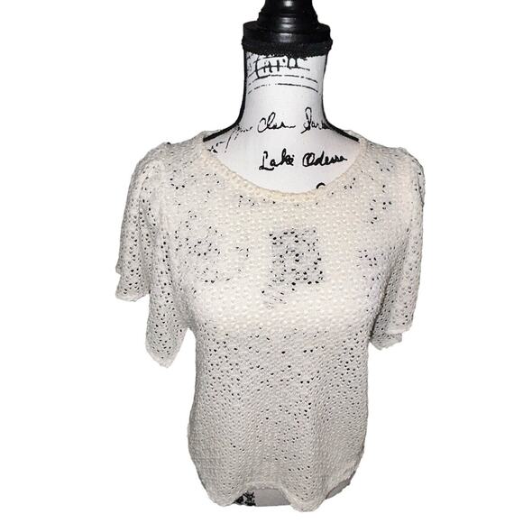 Madewell Texture & Thread Top Small Cream Short Sleeve Flutter Sleeve See Thru - Picture 2 of 6